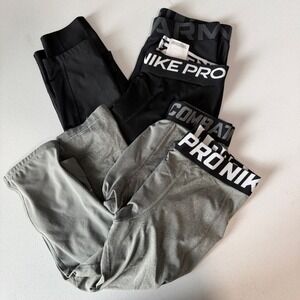 Bundle Nike Pro Combat & UA Kids Youth Compression Tights Leggings Black Grey M
